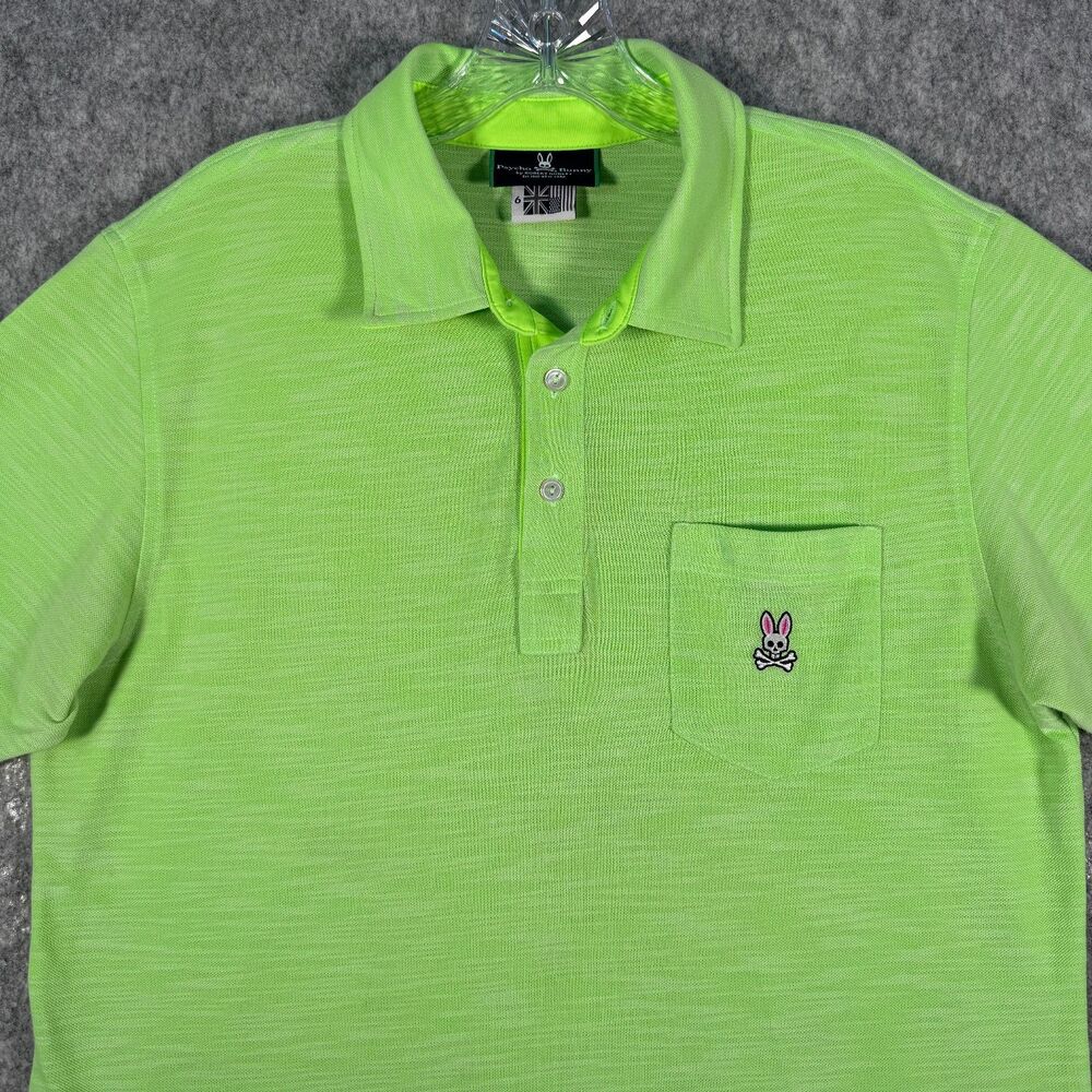 Psycho Bunny Polo Shirt Mens Size 6 L Neon Green Performance Cotton Blend Mesh